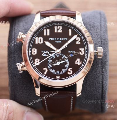 High Quality New Replica Watches Patek Philippe Calatrava Pilot Travel Time Watches Chocolate Dial 42mm